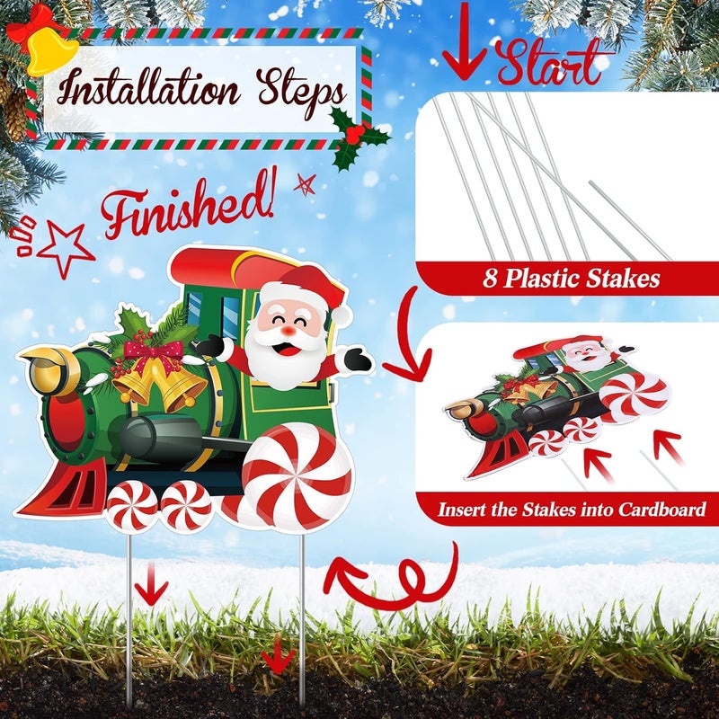 Marsui 4 Pieces Christmas Train Decorations Outdoor Yard Lawn Signs Christmas Tree Gingerbread Santa Snowman Reindeer Train with 8 Stakes for Xmas Holiday Outside Garden Lawn Yard Decor - Image 4